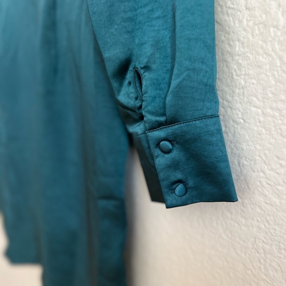 NWT Stylish Taste Dark Teal Satin Collared Long Sleeve Mini Dress - Picture 8 of 9